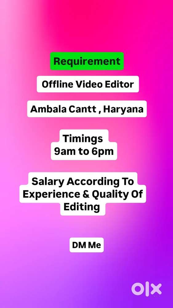 Video Editor Offline  Required in Ambala Cantt