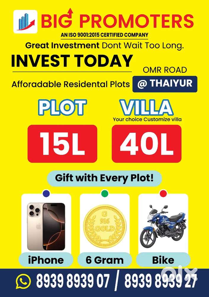 Plot for sale OMR thaiyurB