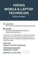 Hiring: Mobile & Laptop Technician – Tech Point