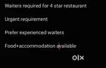 Waiters required for 4 star restaurant MUVATTUPUZHA