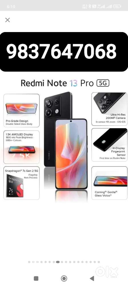 Redmi note 13 pro 5g, 8/128 gb new condition No Dent no scratches
