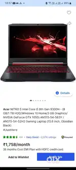 Acer Nitro 5 gaming laptop with original charger
