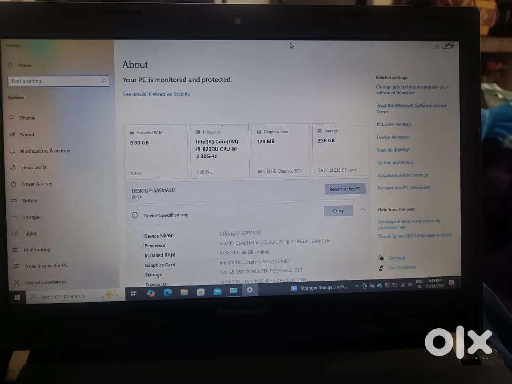 Lenovo Old laptop 8gb ram 238gb rom
