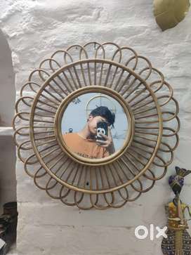 Rattan wall cane mirror round shape for home decor designs
