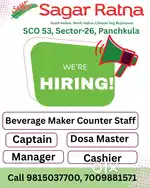 Jobs-Dosa Master, Beverage Maker, Floor Captain, Manager, Cashier