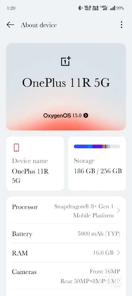 OnePlus 11R 256GB 16GB Back Door Change 1.5 Years Old Only Mobile Bill
