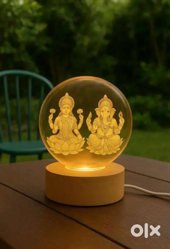 3D Ganesha Lakshmi Crystal Ball Night Lamp