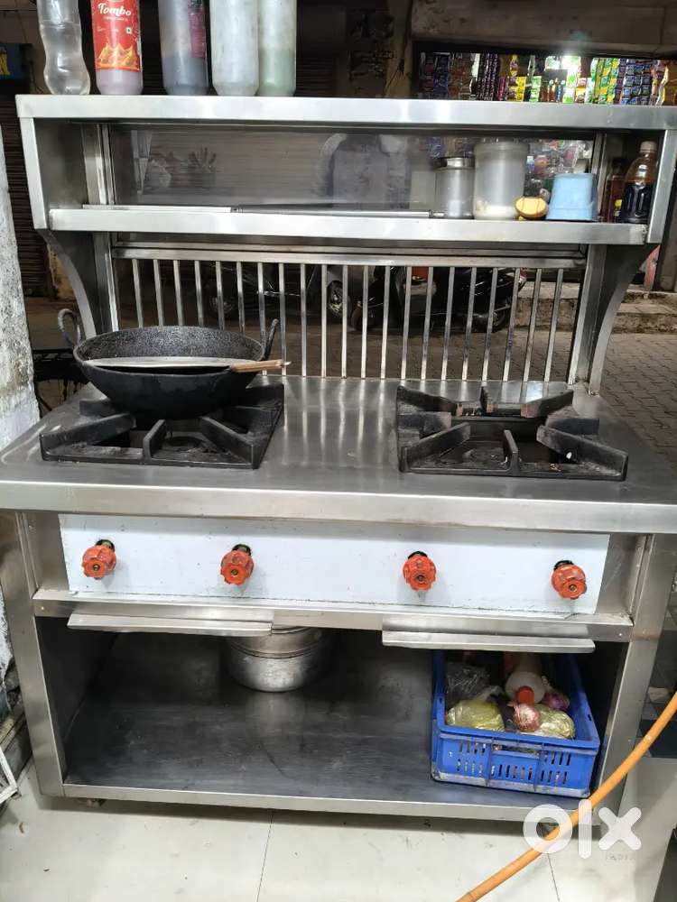 Commercial 4-Burner Gas Stove with Storage Cabinet, Stainless Steel