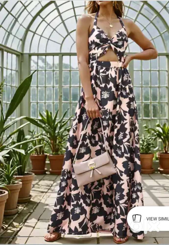 Shein Bold Floral Print Front Cut-Out Split Thigh Dress