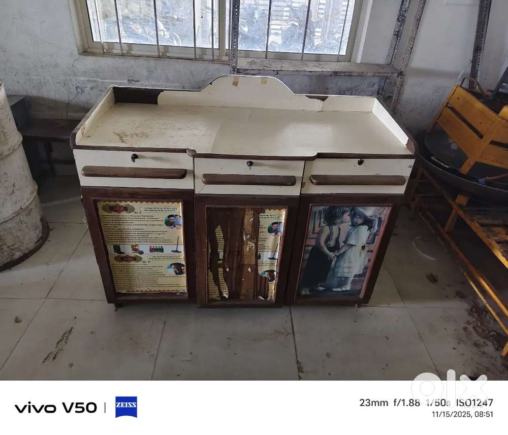 3 Door Wooden Desk Cum Almirah