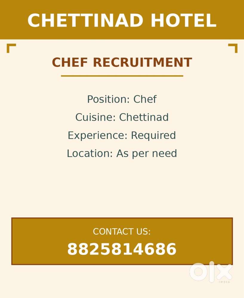 Chettinad Hotel Chef and Helper needed