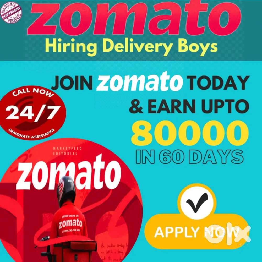 FREE JOINING 100 Delivery boys Zomato Food Delivery jobs