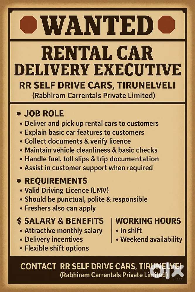 Hiring: Rental Car Delivery Executive