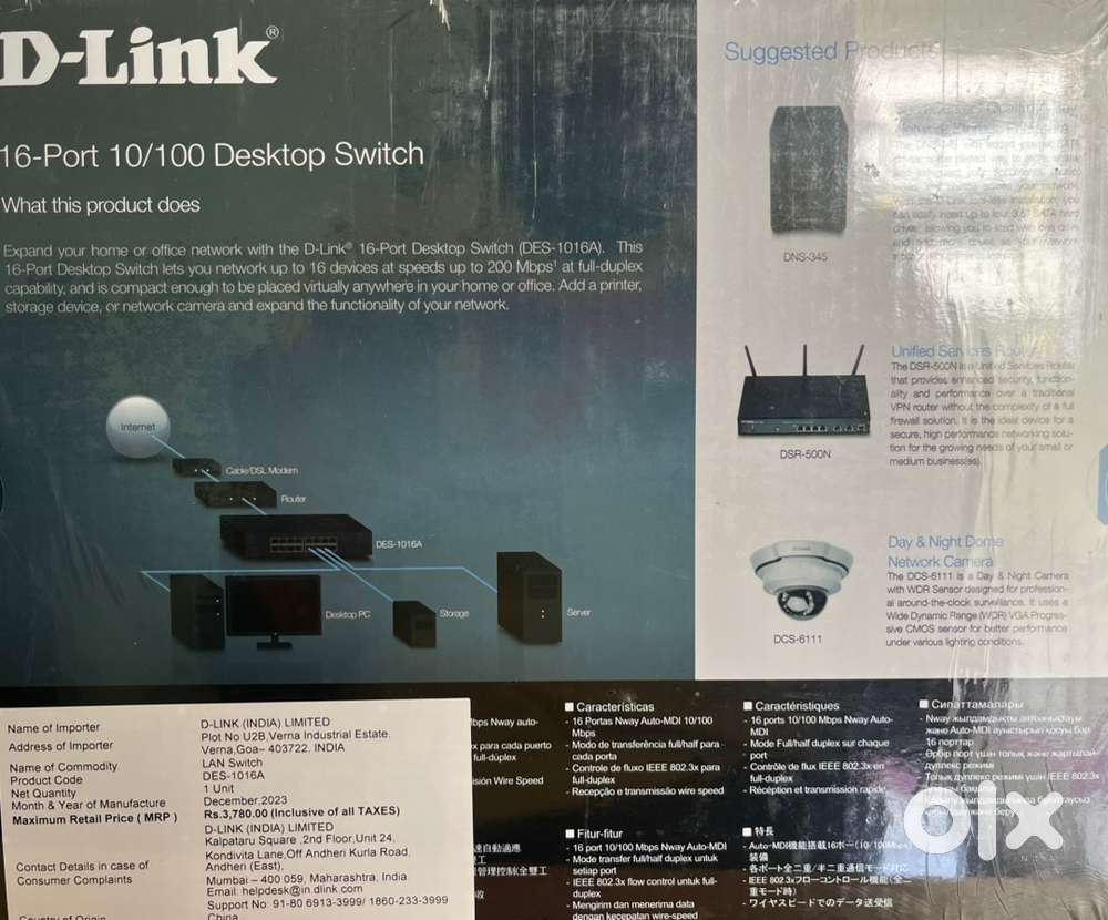D-Link DES-16 Port 10/100 MBPS Switch, Black