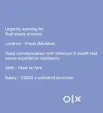 Real estate job for girls and boys with 6 month experience