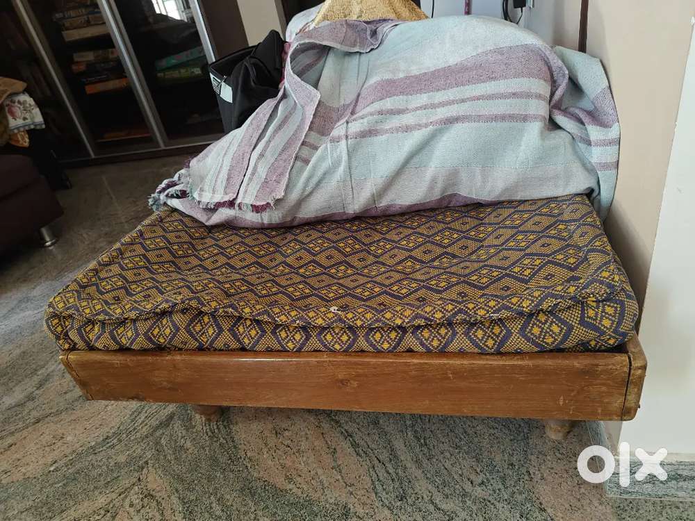 Teak Wood Single Cot Bed with Mattress