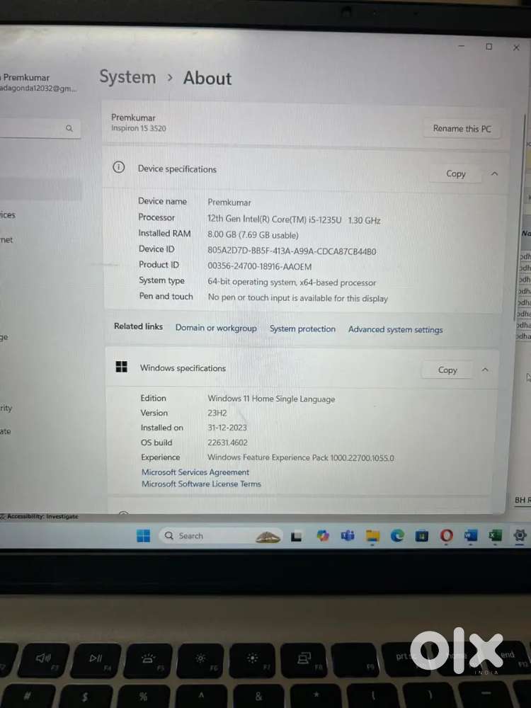 Dell Laptop 15.6inch 8GB Ram 512GB SSD 12TH GENERATION