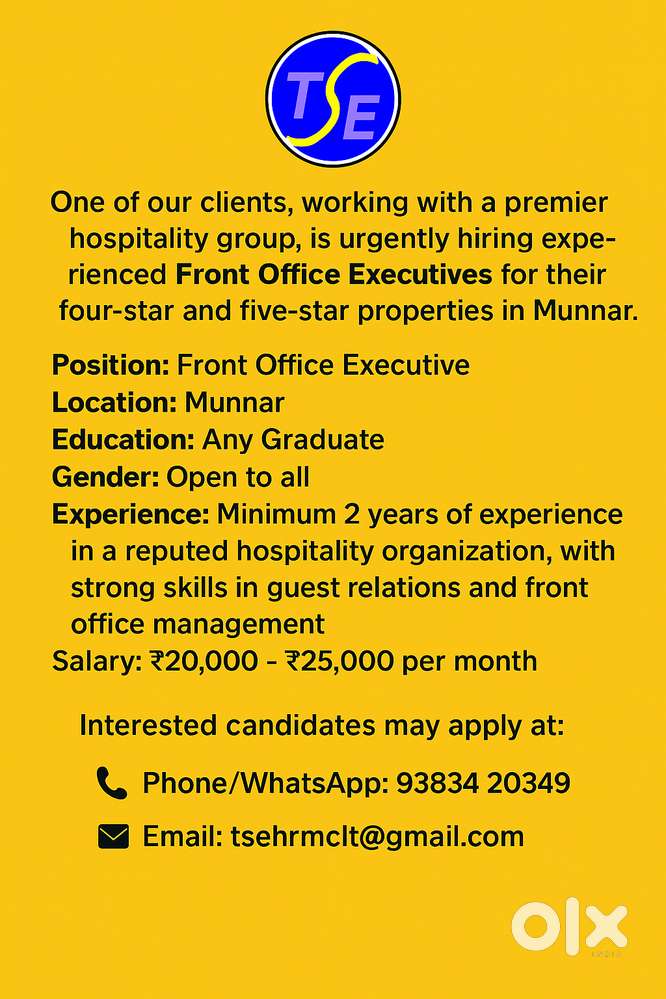Account Executive -1 No. and Front office- 1No.
