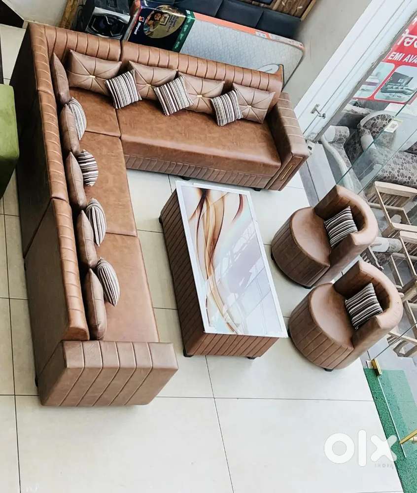 Nagpur Furniture Zone, Luxury Leatherette L Shape Sofa with 2 Chairs