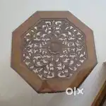 Antique Style Wooden Center Table – Hand Carved & Glass Top