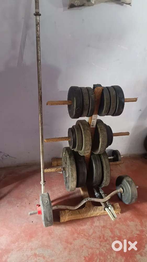 Gym steel Bar , Plates and Plate strong Stand and Bench for sale