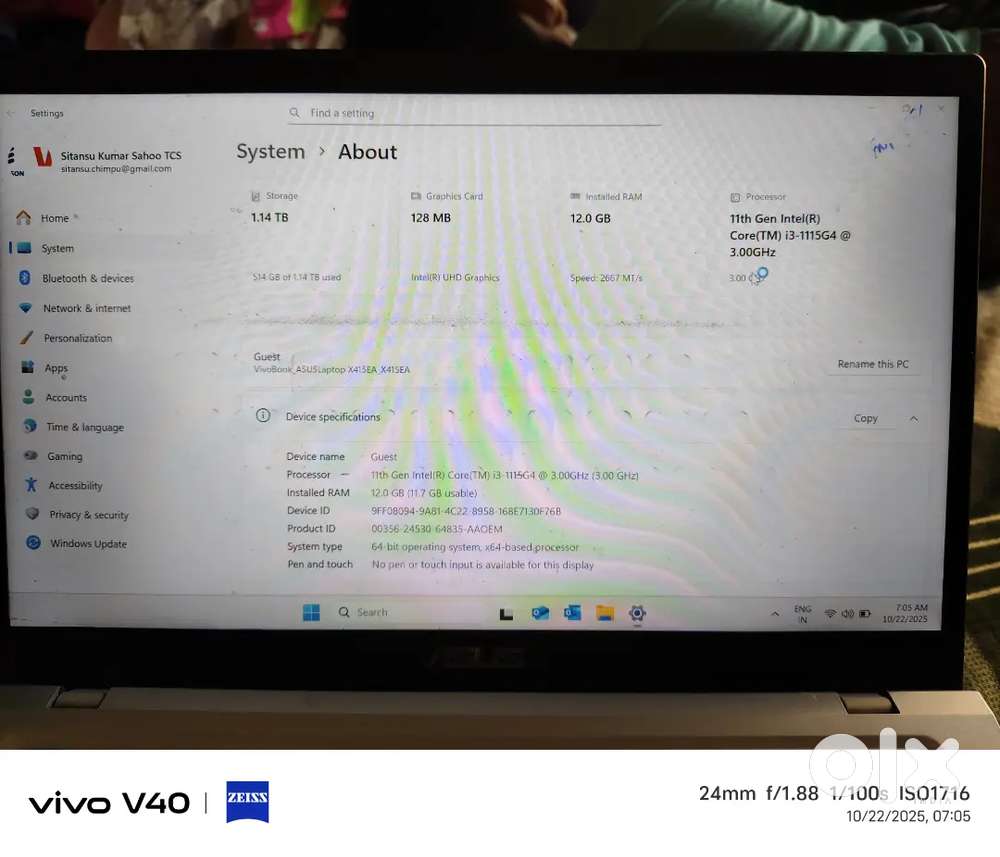 Asus I3 11th generation 8gb ram 256 SSD 1gb HDD
