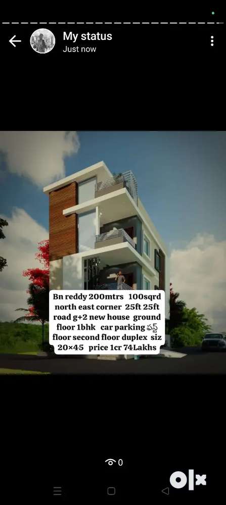 Bn reddy 100mtrs 100sqrd g+2new house price 1cr 74Lakhs