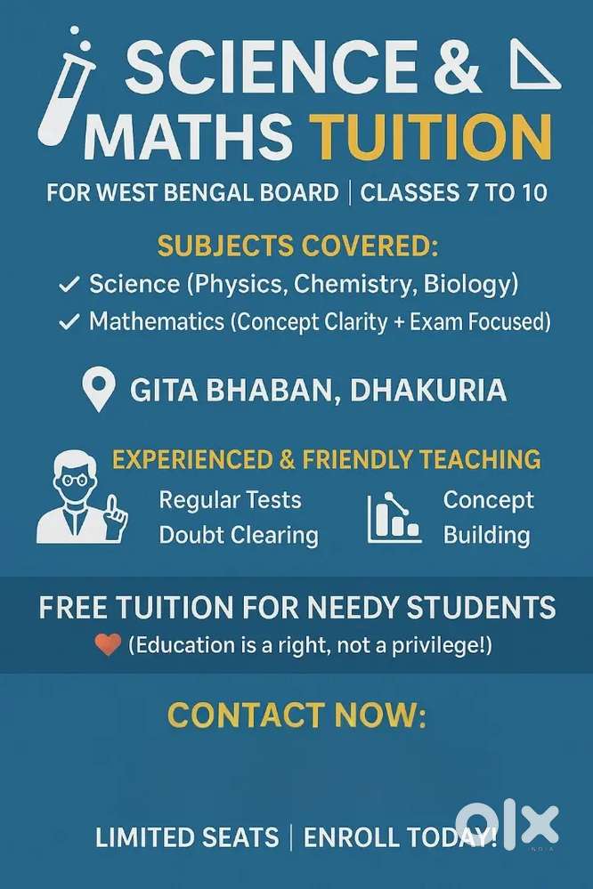 Free Demo class.Class V-X SCIENCE AND MATHS TUITION.