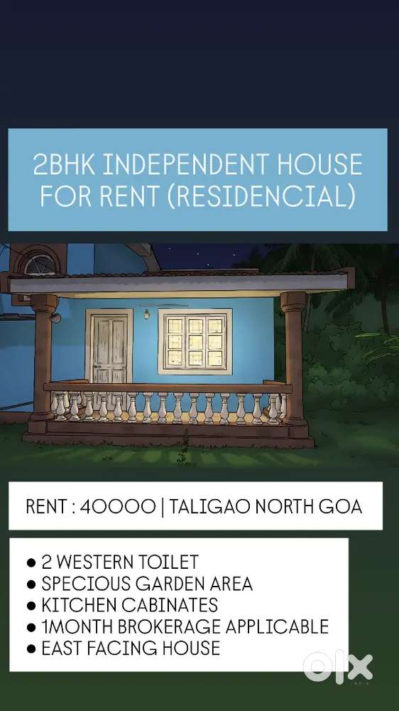 2BHK INDEPENDENT HOUSE FOR RENT UNFURNISHED AT TALIGAO GOA
