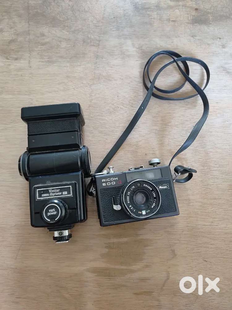 VintageRicoh 500G Film Camera Vivitar Flash Not Working Collector Item