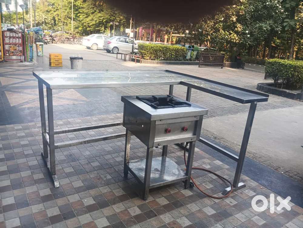 Sale of Steel table along with steel Bhatti vid single burner