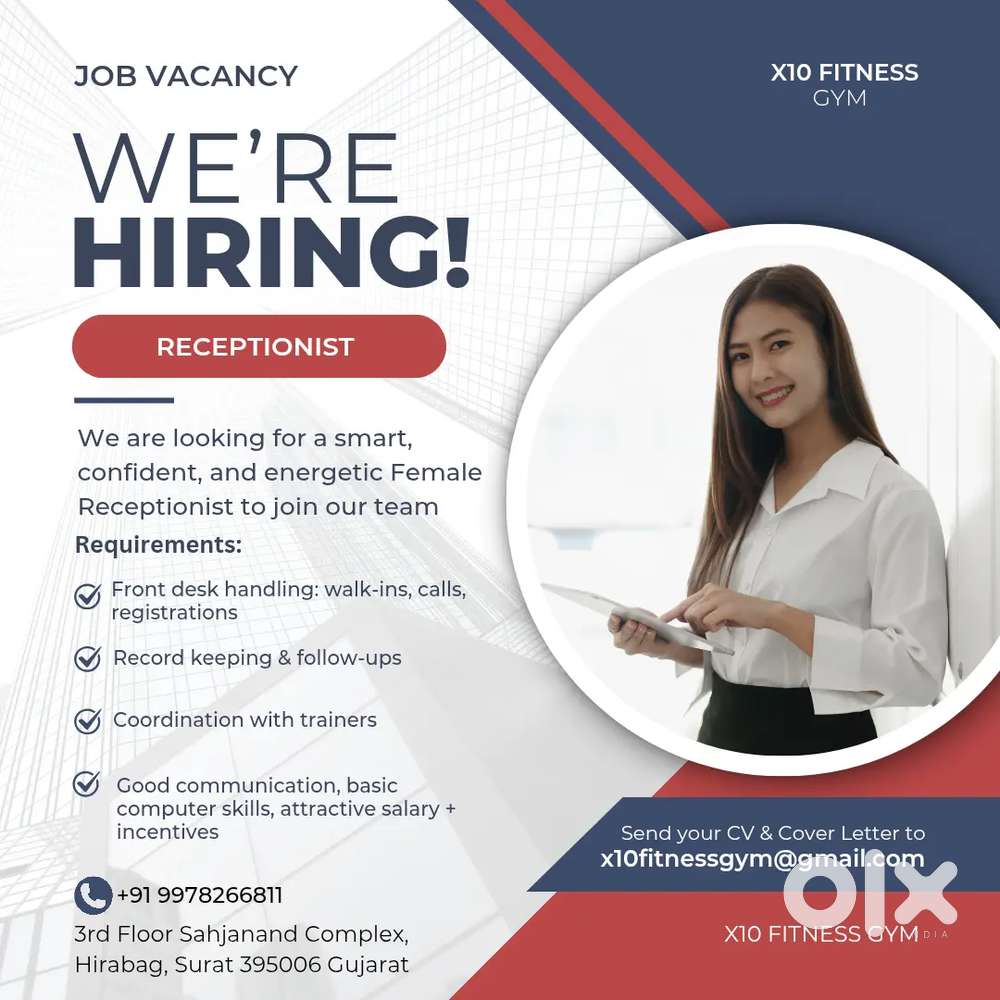 Front desk receptionist required with 1+ yr Experience