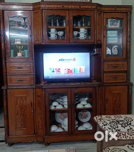 Wooden showcase with tv table top size 6*8 feet
