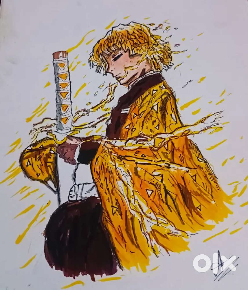Handmade zenitsu Agatsuma anime art- Demon slayer sketch(A4 real art)