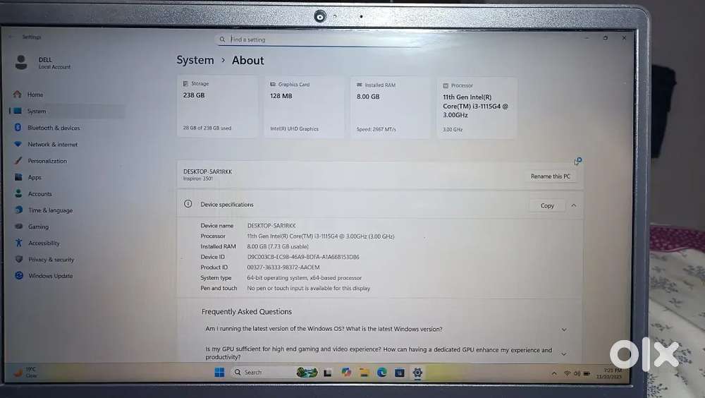 I want to sale my dell i3-11th gen laptop