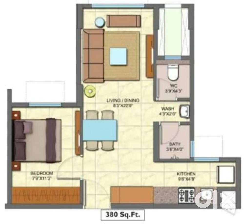 1 BHK 380 carpet Lodha crown