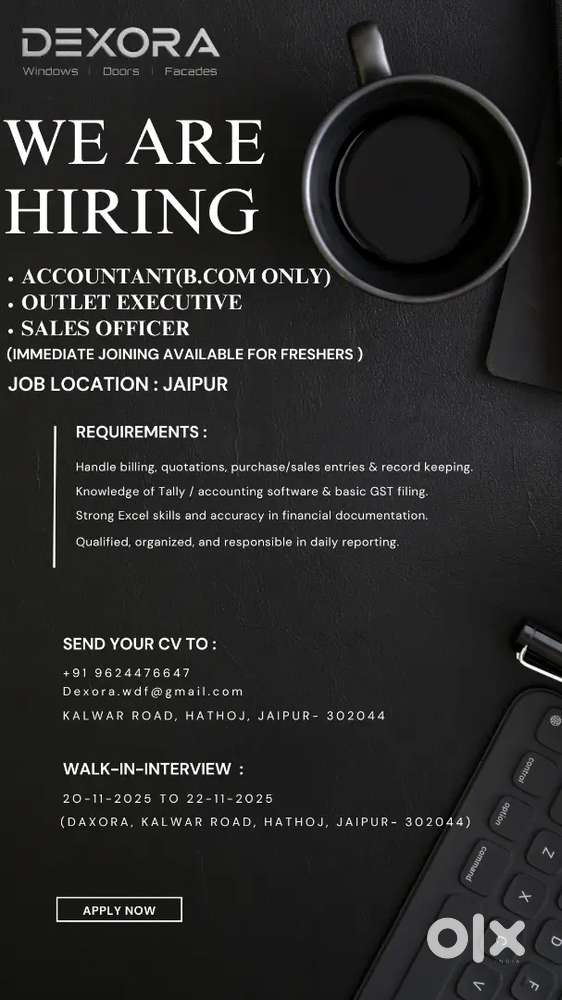Accountant job for female/ Opration job for male and female both