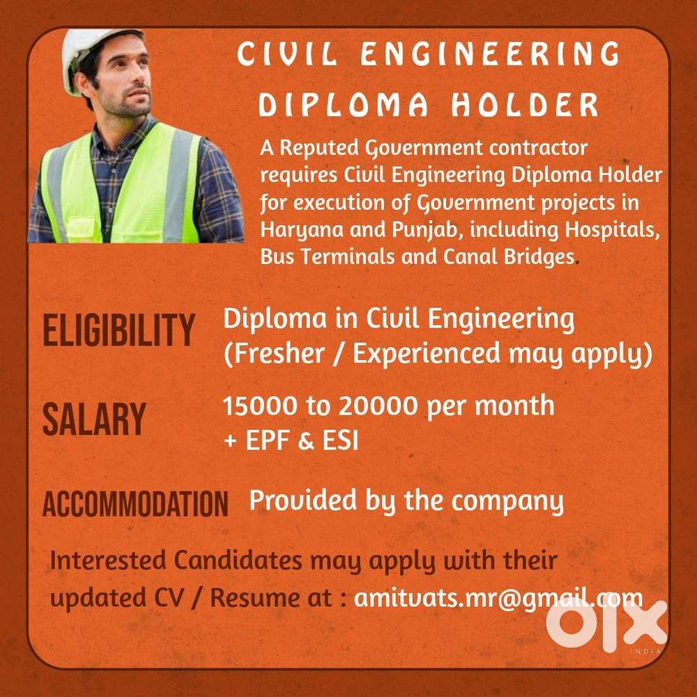 Civil Engineer Diploma Holder (Fresher/Experienced)