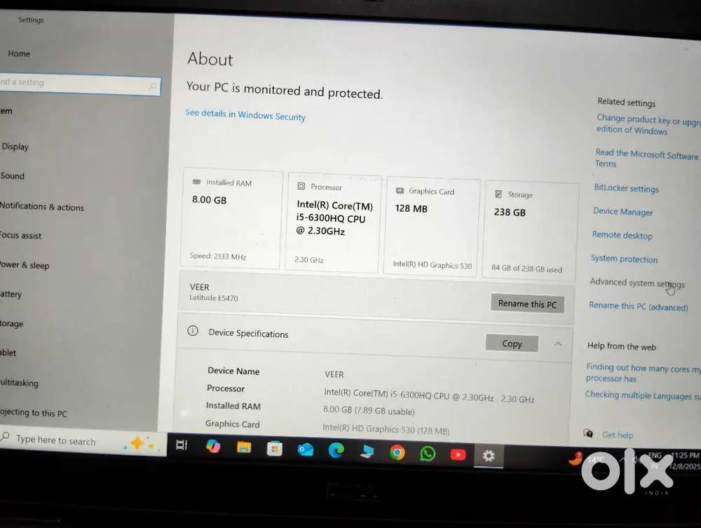 Dell latitude E5470 window 10 pro 8/128 very good condition