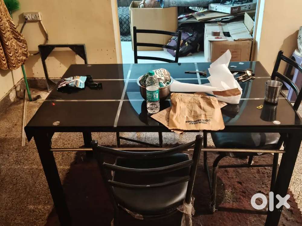 Black glass dining table