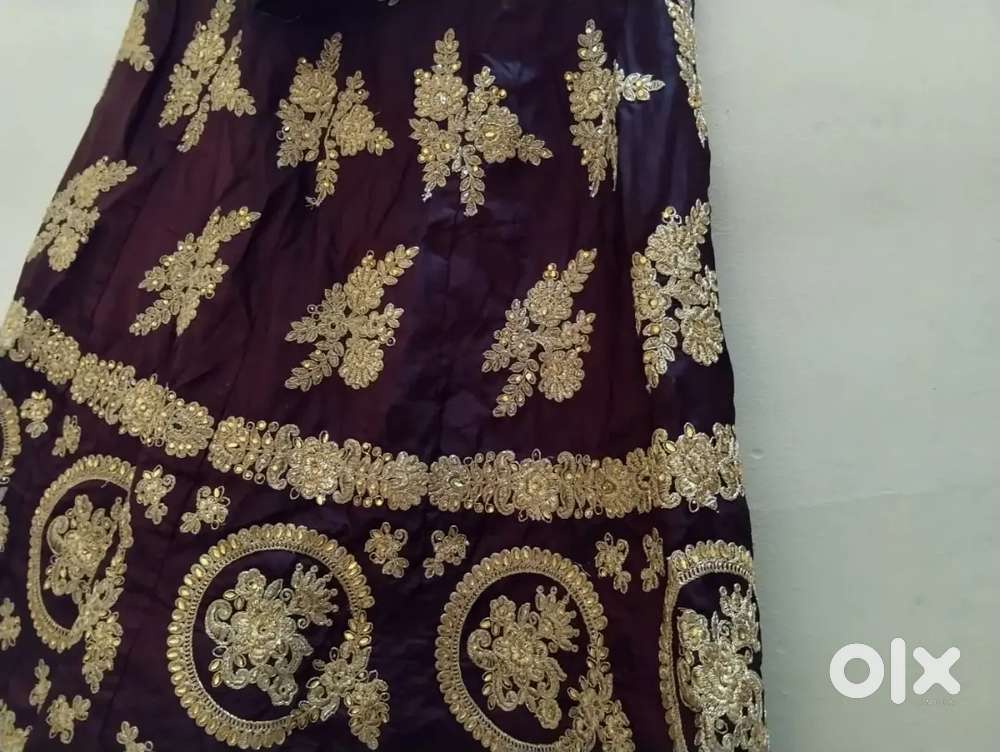 Designer Lehenga Choli – Dark Purple with Golden Embroidery
