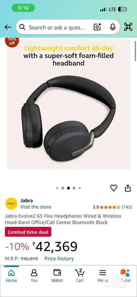 Jabra Evolve2 65 Flex Headphones Wired .