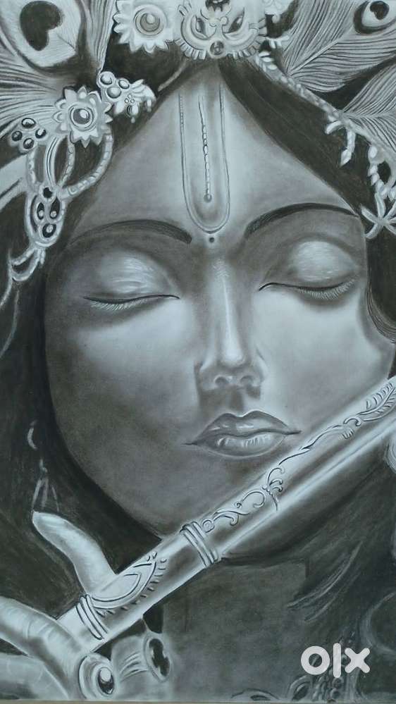 Painting of sri krishna maden of charcoal on A3 size sheet .