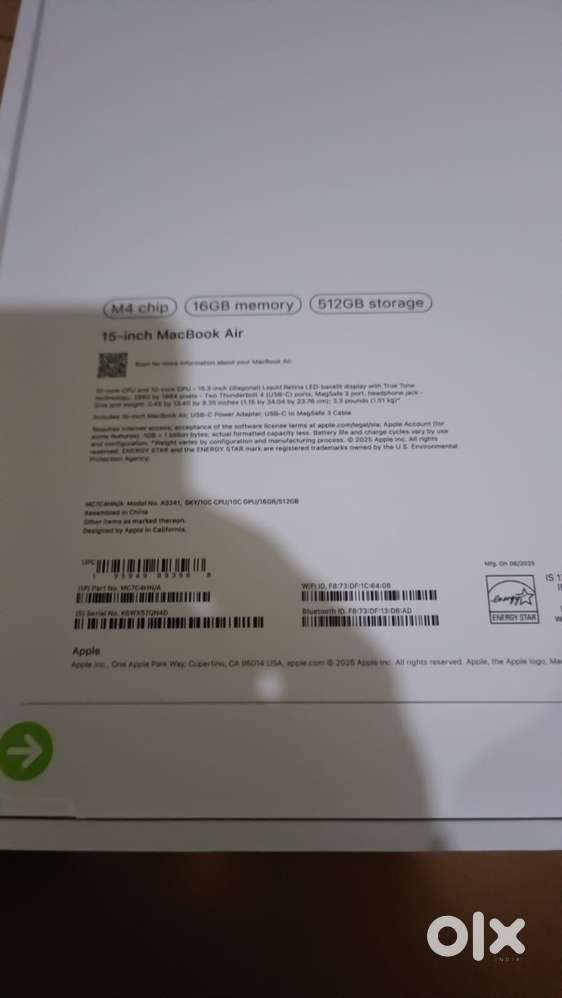 Macbook air m4 512 gb 15 inches