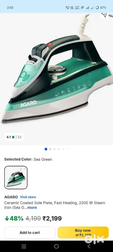 Agaro Galaxy Steam Iron 2200W, Just Seal Open
