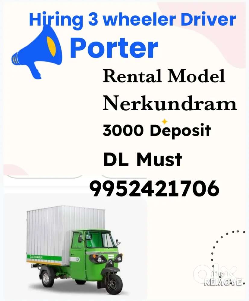 3 wheeler Driver Rental model Cargo auto