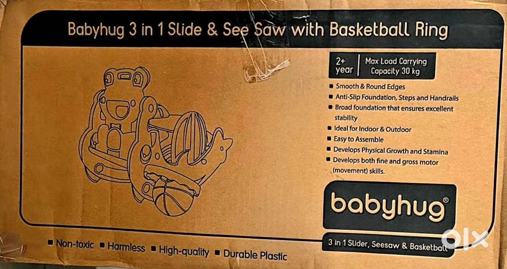 Babyhug 3-in-1 Slide, Rocker and See-Saw with Basketball Ring for Kids
