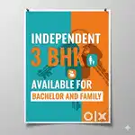 Independent 3 BHK available for bachelor And Family