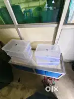 Rake, counter, showcase, chair, glass wall with door