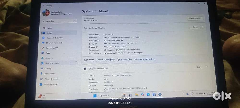 Acer core Intel laptop 1 year old
